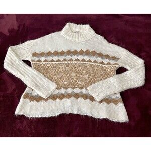 Knox Rose Women's Sweater  Turtleneck Pull Over Long Sleeve Ivory Size Small EUC